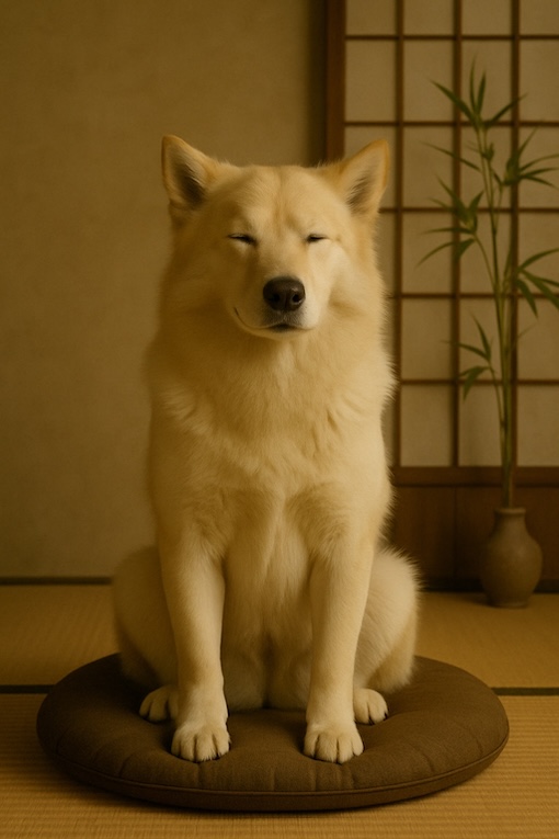 Relaxed dog listening to music with headphones